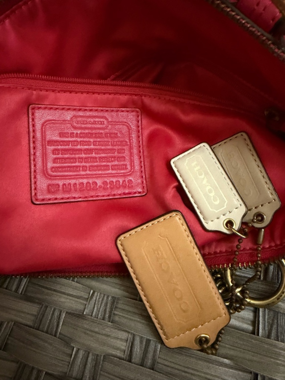 Coach Pink Leather Floral Perforated Chain Shoulder Bag Turnlock - Style 23842 - Picture 2 of 16